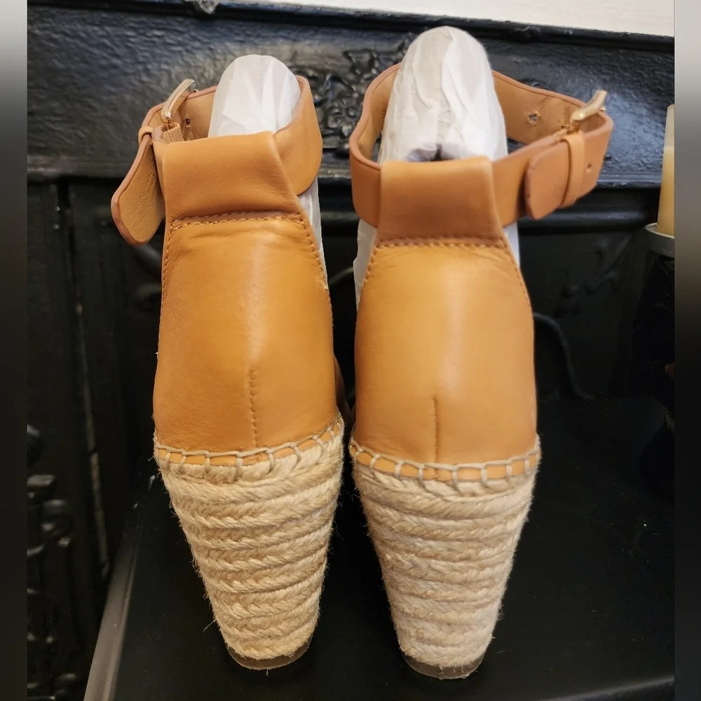 Vince Camuto Tan Espadrille Wedge Sandals Ankle Strap Womens Size 8.5